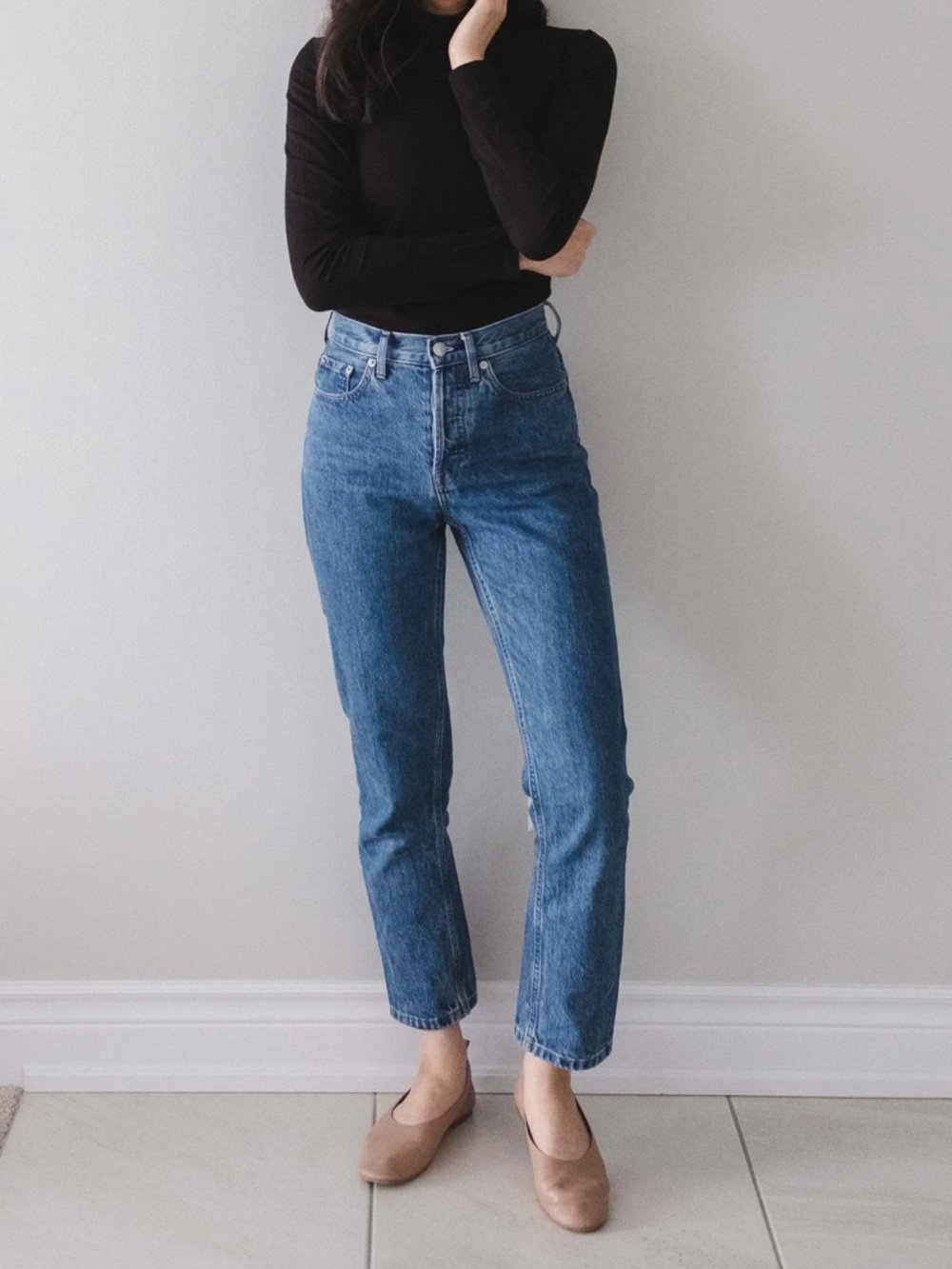 Everlane 90’s Cheeky High Rise Waist Denim Blue Straight Leg Jeans 24 Barrel